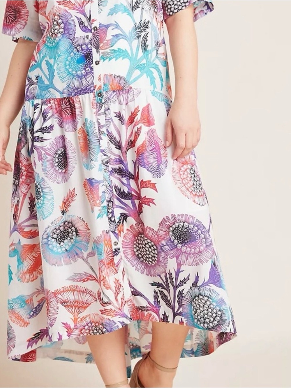 Tugboat White Floral Button-Front Maxi Dress with Pink, Purple & Blue Print - Picture 3 of 8